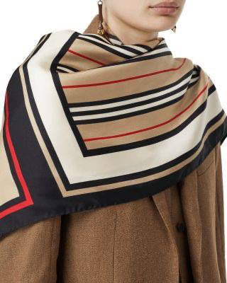 Luxury Striped Silk Square Scarf Elegant Geometric Design